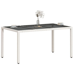 vidaXL Garden Table with Glass Top White 150x90x75 cm Poly Rattan