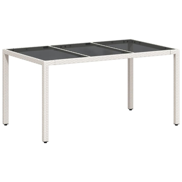 vidaXL Garden Table with Glass Top White 150x90x75 cm Poly Rattan