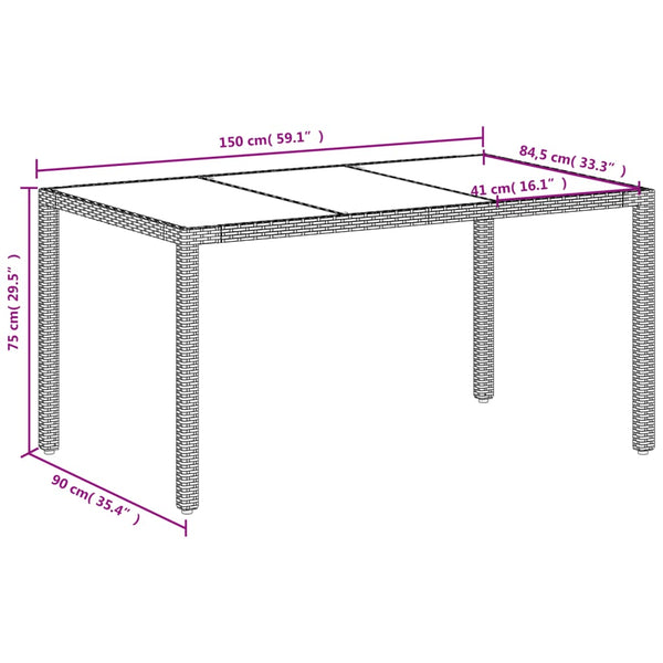 vidaXL Garden Table with Glass Top White 150x90x75 cm Poly Rattan