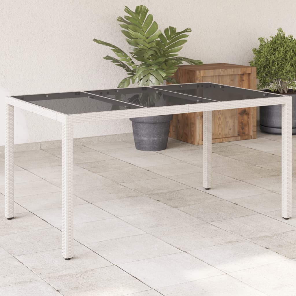 vidaXL Garden Table with Glass Top White 150x90x75 cm Poly Rattan