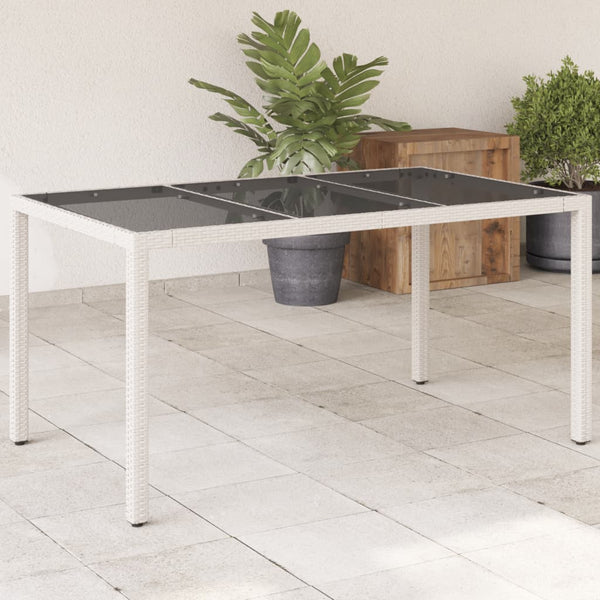 vidaXL Garden Table with Glass Top White 150x90x75 cm Poly Rattan