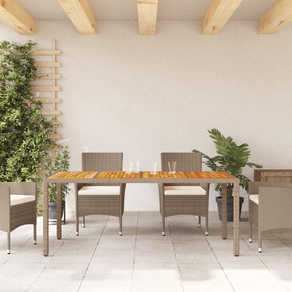 vidaXL Garden Dining Table Beige 190x90x75 cm Poly Rattan Acacia Wood