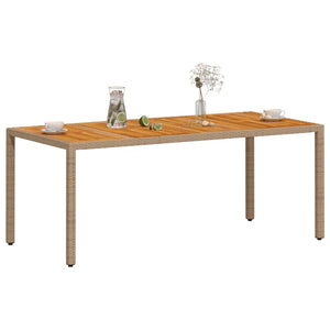 vidaXL Garden Dining Table Beige 190x90x75 cm Poly Rattan Acacia Wood