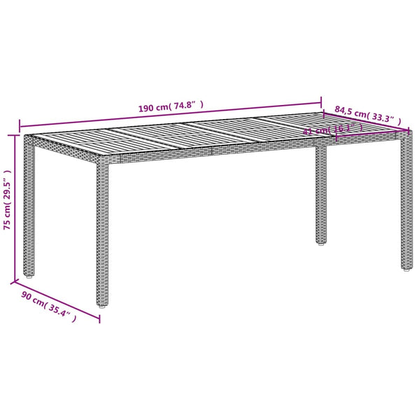 vidaXL Garden Dining Table Beige 190x90x75 cm Poly Rattan Acacia Wood