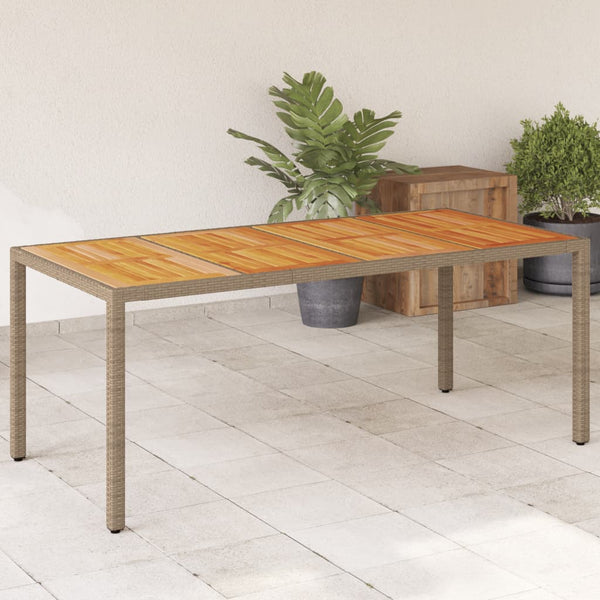 vidaXL Garden Dining Table Beige 190x90x75 cm Poly Rattan Acacia Wood