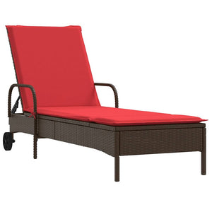 vidaXL Sun Lounger with Wheels and Cushion Brown Poly Rattan