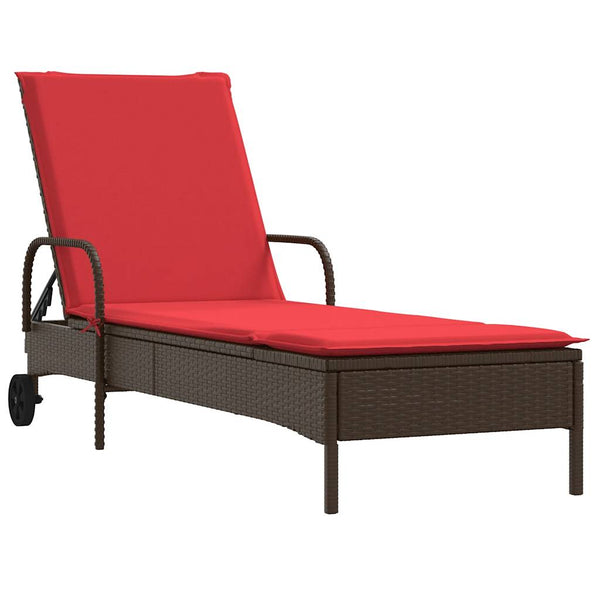 vidaXL Sun Lounger with Wheels and Cushion Brown Poly Rattan