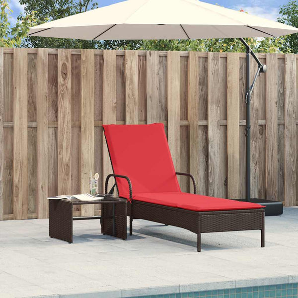 vidaXL Sun Lounger with Wheels and Cushion Brown Poly Rattan