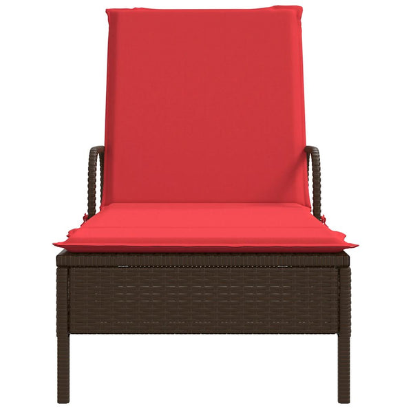 vidaXL Sun Lounger with Wheels and Cushion Brown Poly Rattan