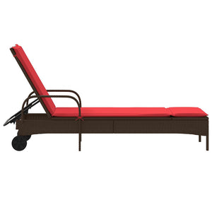 vidaXL Sun Lounger with Wheels and Cushion Brown Poly Rattan