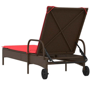 vidaXL Sun Lounger with Wheels and Cushion Brown Poly Rattan