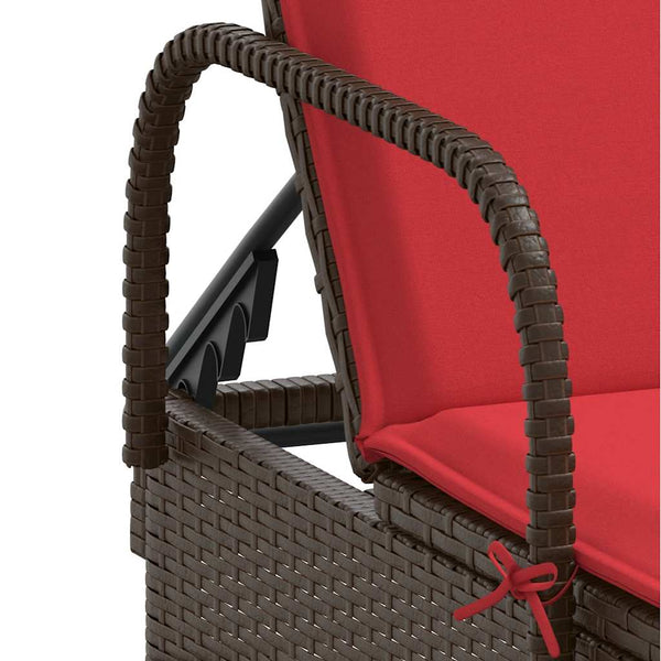 vidaXL Sun Lounger with Wheels and Cushion Brown Poly Rattan