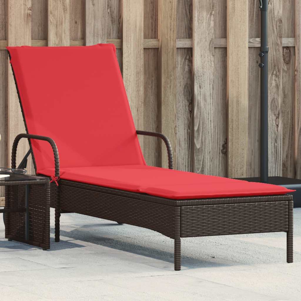 vidaXL Sun Lounger with Wheels and Cushion Brown Poly Rattan