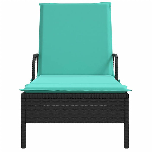 vidaXL Sun Lounger with Wheels and Cushion Black Poly Rattan