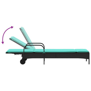 vidaXL Sun Lounger with Wheels and Cushion Black Poly Rattan