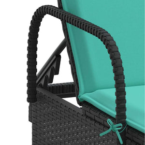 vidaXL Sun Lounger with Wheels and Cushion Black Poly Rattan