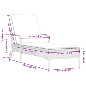 vidaXL Sun Lounger with Wheels and Cushion Black Poly Rattan