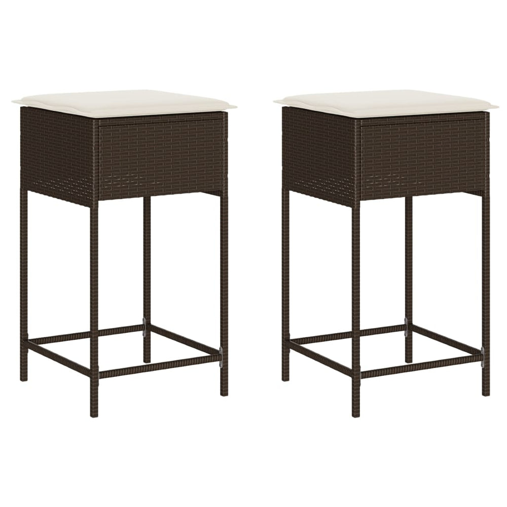 vidaXL Garden Bar Stools with Cushions 2 pcs Brown Poly Rattan