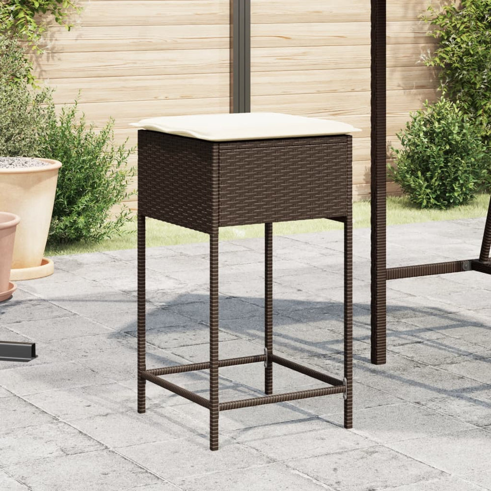 vidaXL Garden Bar Stools with Cushions 2 pcs Brown Poly Rattan