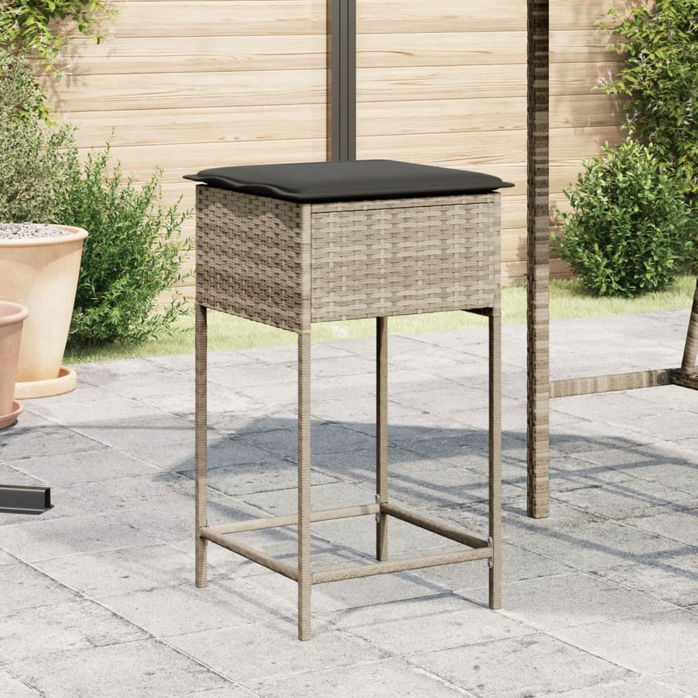 vidaXL Garden Bar Stools with Cushions 2 pcs Light Gray Poly Rattan