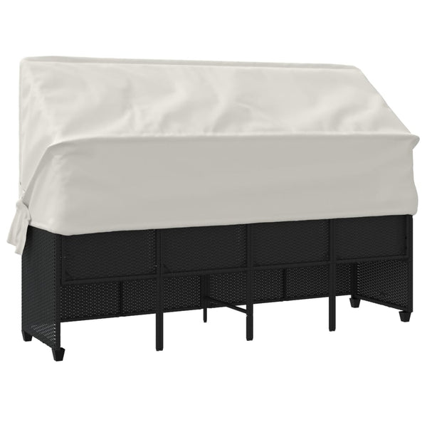 vidaXL Sun Lounger with Roof and Cushion Black Poly Rattan