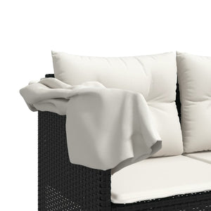 vidaXL Sun Lounger with Roof and Cushion Black Poly Rattan
