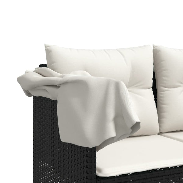 vidaXL Sun Lounger with Roof and Cushion Black Poly Rattan
