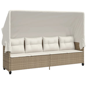 vidaXL Sun Lounger with Roof and Cushion Beige Poly Rattan