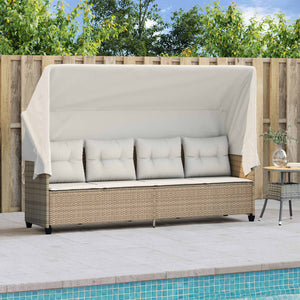 vidaXL Sun Lounger with Roof and Cushion Beige Poly Rattan