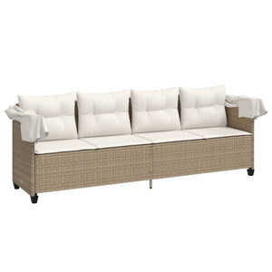 vidaXL Sun Lounger with Roof and Cushion Beige Poly Rattan