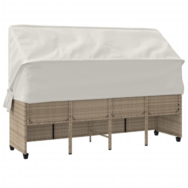 vidaXL Sun Lounger with Roof and Cushion Beige Poly Rattan
