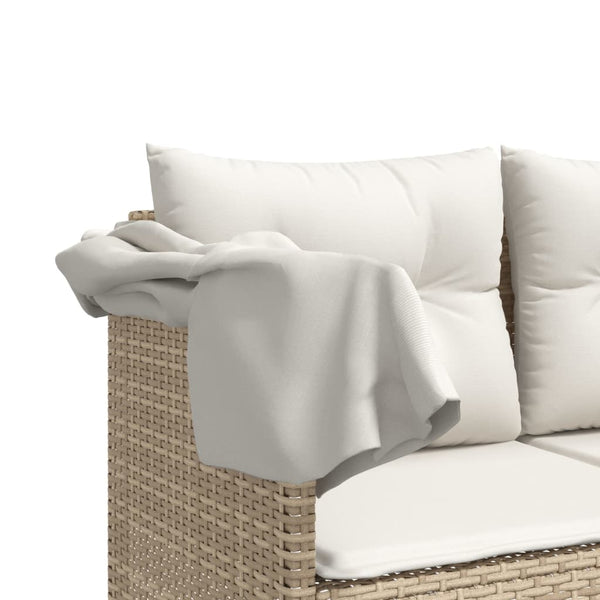 vidaXL Sun Lounger with Roof and Cushion Beige Poly Rattan