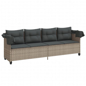 vidaXL Sun Lounger with Roof and Cushions Light Grey Poly Rattan