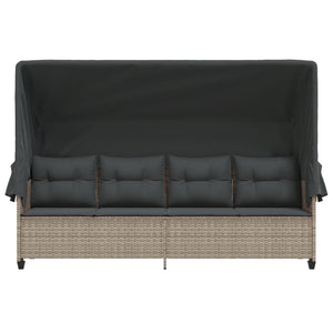 vidaXL Sun Lounger with Roof and Cushions Light Grey Poly Rattan