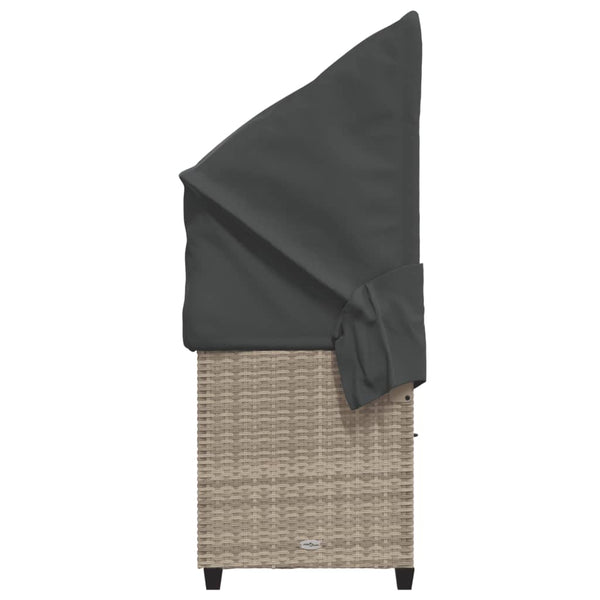 vidaXL Sun Lounger with Roof and Cushions Light Grey Poly Rattan