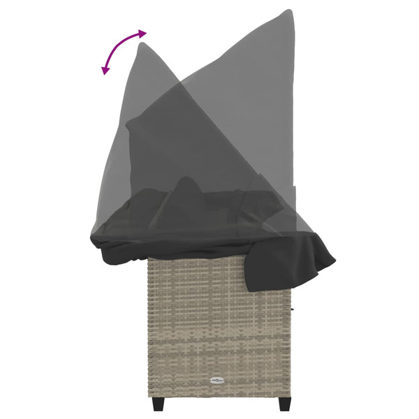 vidaXL Sun Lounger with Roof and Cushions Light Grey Poly Rattan