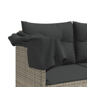 vidaXL Sun Lounger with Roof and Cushions Light Grey Poly Rattan