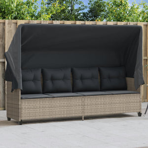 vidaXL Sun Lounger with Roof and Cushions Light Grey Poly Rattan