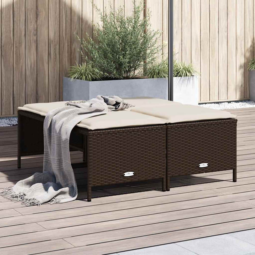 vidaXL Garden Stools with Cushions 4 pcs. Brown Poly Rattan