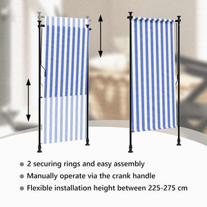 vidaXL Outdoor Roller Blind Blue and White 100x270 cm Fabric and Steel