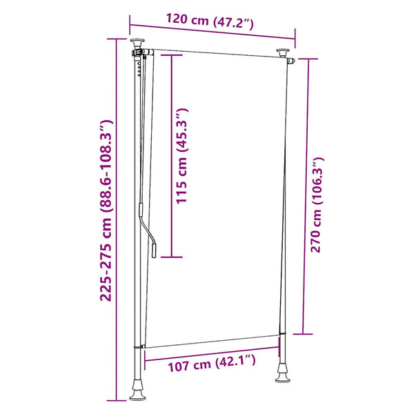 vidaXL Outdoor Roller Blind Blue and White 120x270 cm Fabric and Steel