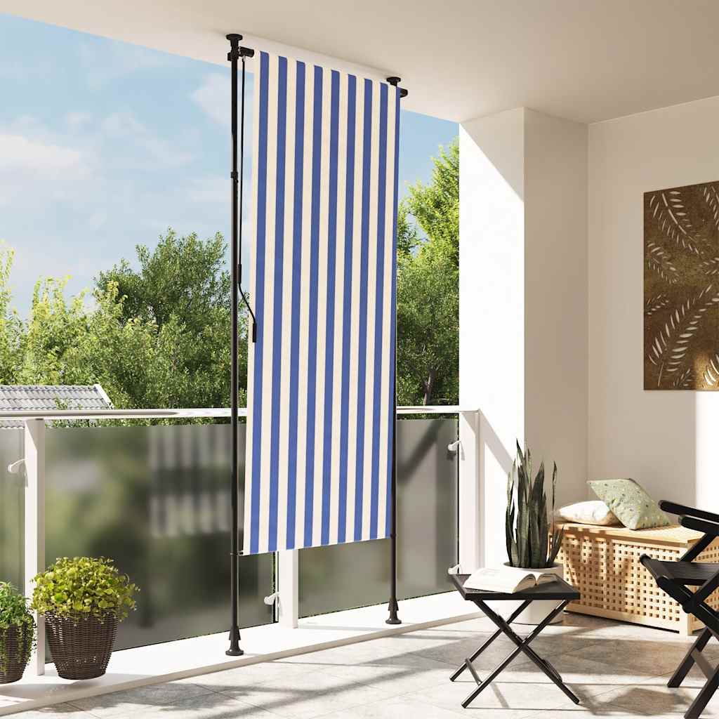 vidaXL Outdoor Roller Blind Blue and White 120x270 cm Fabric and Steel