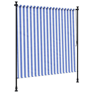 vidaXL Outdoor Roller Blind Blue and White 150x270 cm Fabric and Steel