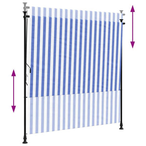 vidaXL Outdoor Roller Blind Blue and White 150x270 cm Fabric and Steel