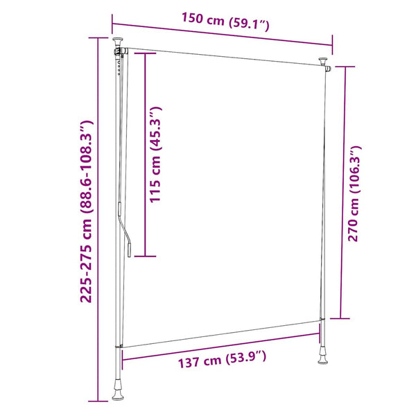 vidaXL Outdoor Roller Blind Blue and White 150x270 cm Fabric and Steel