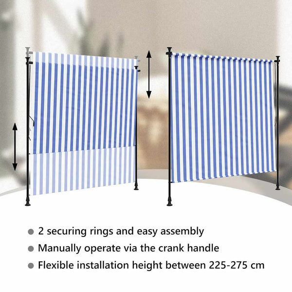 vidaXL Outdoor Roller Blind Blue and White 150x270 cm Fabric and Steel
