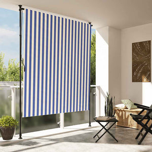 vidaXL Outdoor Roller Blind Blue and White 150x270 cm Fabric and Steel