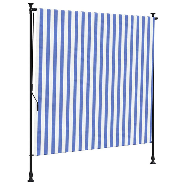 vidaXL Outdoor Roller Blind Blue and White 200x270 cm Fabric and Steel