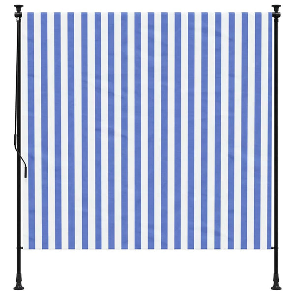 vidaXL Outdoor Roller Blind Blue and White 200x270 cm Fabric and Steel
