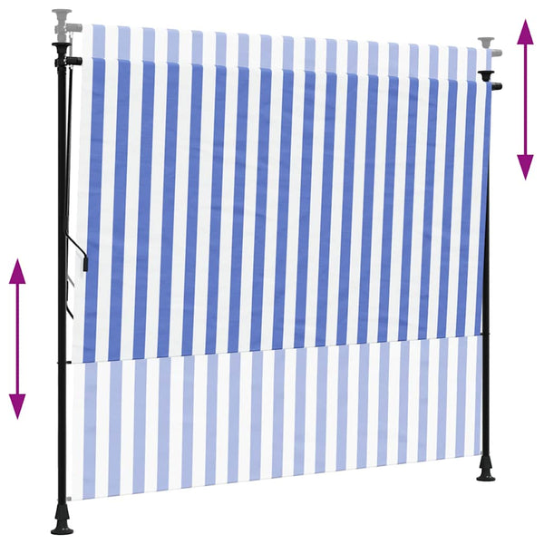 vidaXL Outdoor Roller Blind Blue and White 200x270 cm Fabric and Steel